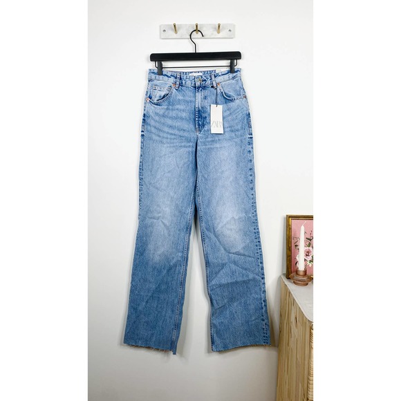 Zara Denim - ZARA light wash blue denim wide leg jeans 6